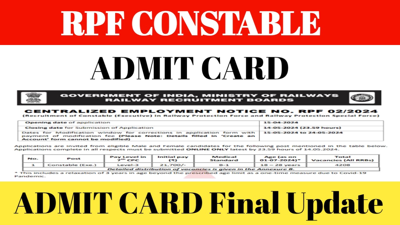 RPF Constable Admit Card Direct Link 2024